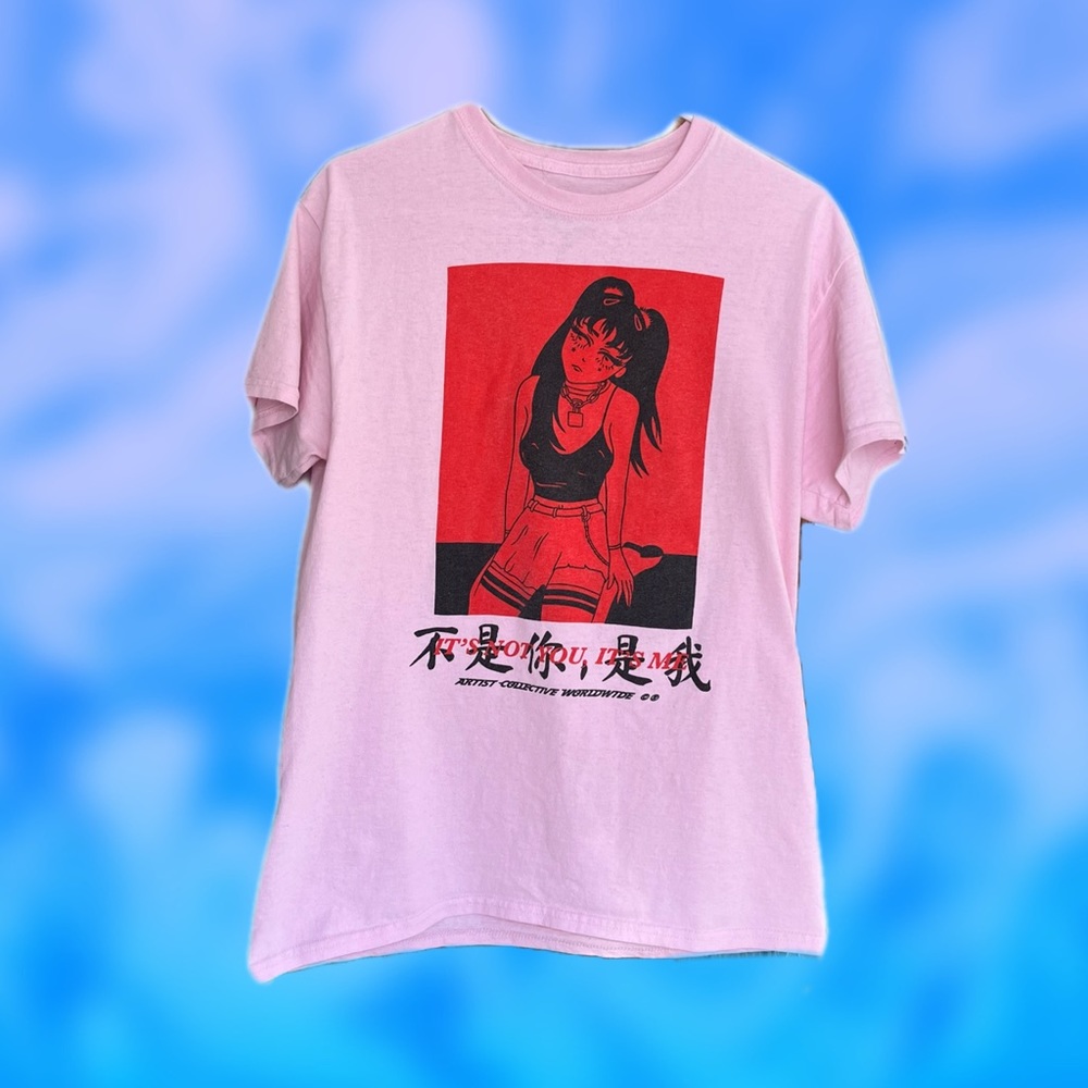 Artist Collective 'Not You' Kanji Light Pink Graphic T-Shirt, Men's Medium